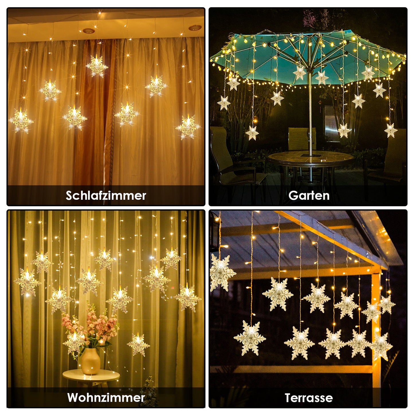 Hengda LED Lichterkette Schneeflocke PartyLicht IP44 Lichterketten Xmas Lichtervorhang