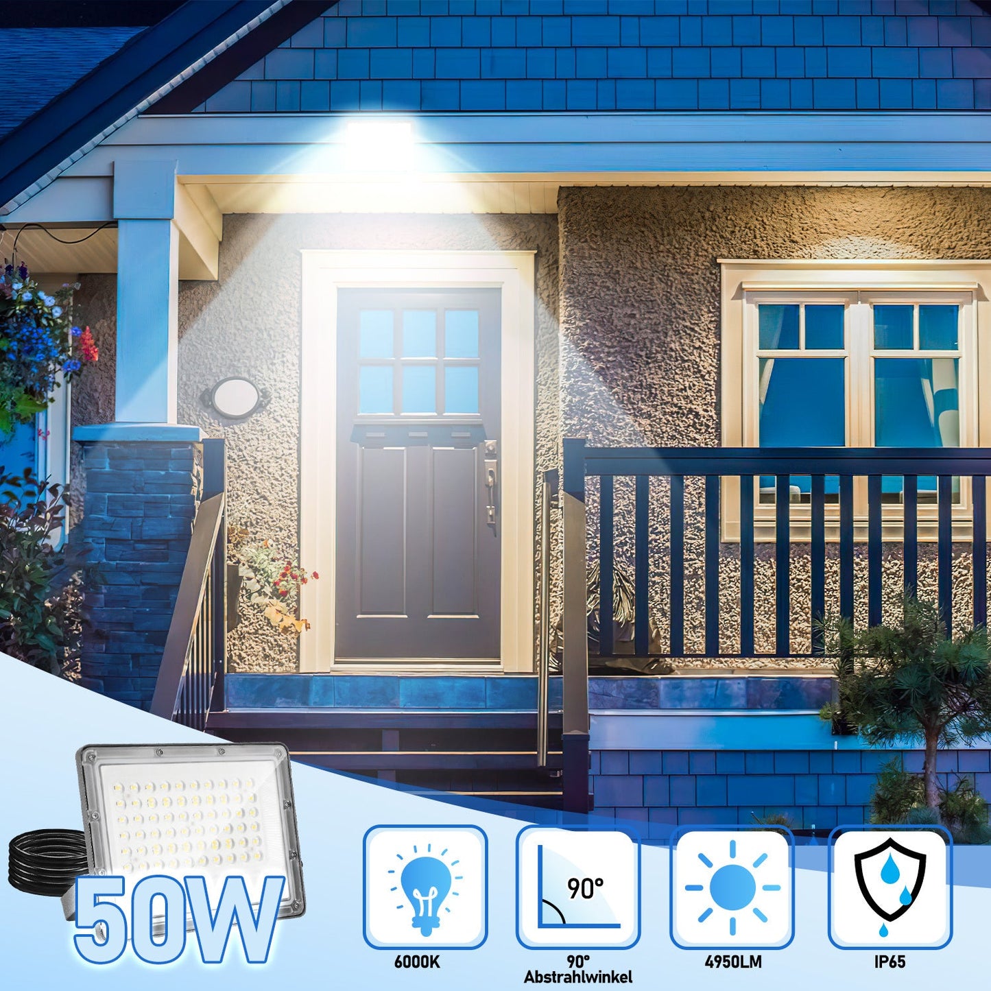 Hengda LED Strahler Außen 10–200W | LED Fluter 6000K Kaltweiß | IP65 Wasserdichter Außenstrahler mit 120° Abstrahlwinkel für Garten, Hof, Garage & Fassadenbeleuchtung (ohne Stecker)