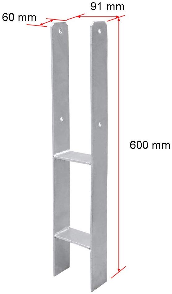 2 Stück 91mm H-Pfostenträger  H-Anker Feuerverzinkt,  Pfostenanker