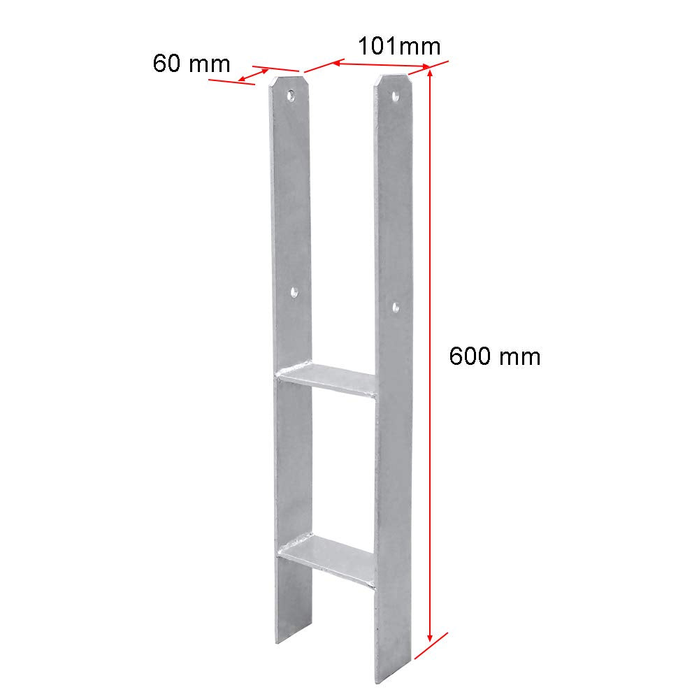 Hengda 2 Stück H Pfostenträger Feuerverzinkt 600 mm | H-Anker zum Einbetonieren | Pfostenanker für Zaun, Carport & Pergola | Stabiler Betonanker für Holzpfosten