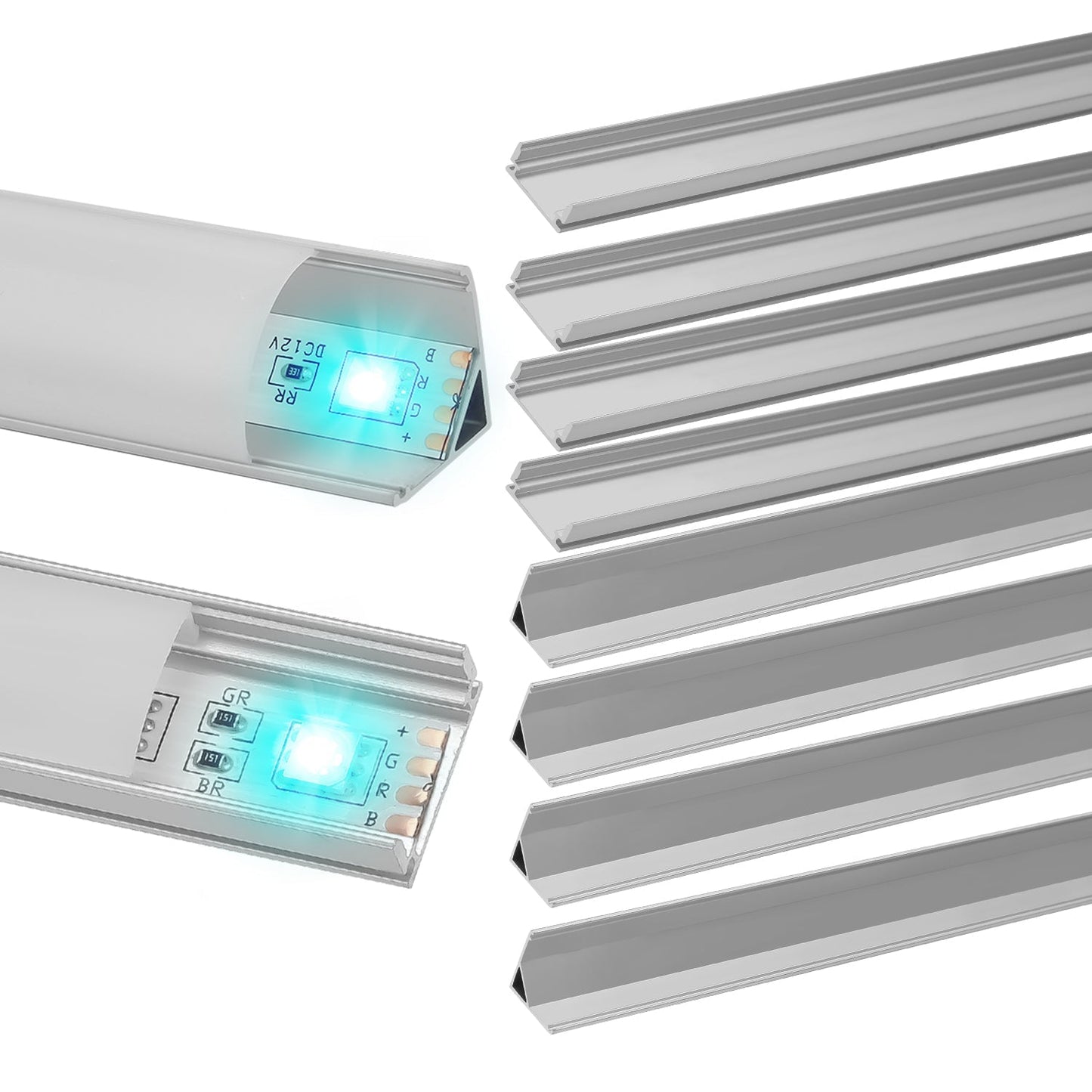 Hengda LED Aluminium Profil, V-Form/U-Form LED Profil 10x1m, LED Aluminium Leiste Profil, LED-Kanäle für LED Streifen(bis 12.5mm Breit) inkl. Abdeckungen in milchig-weiß, Endkappen, und Montagematerial