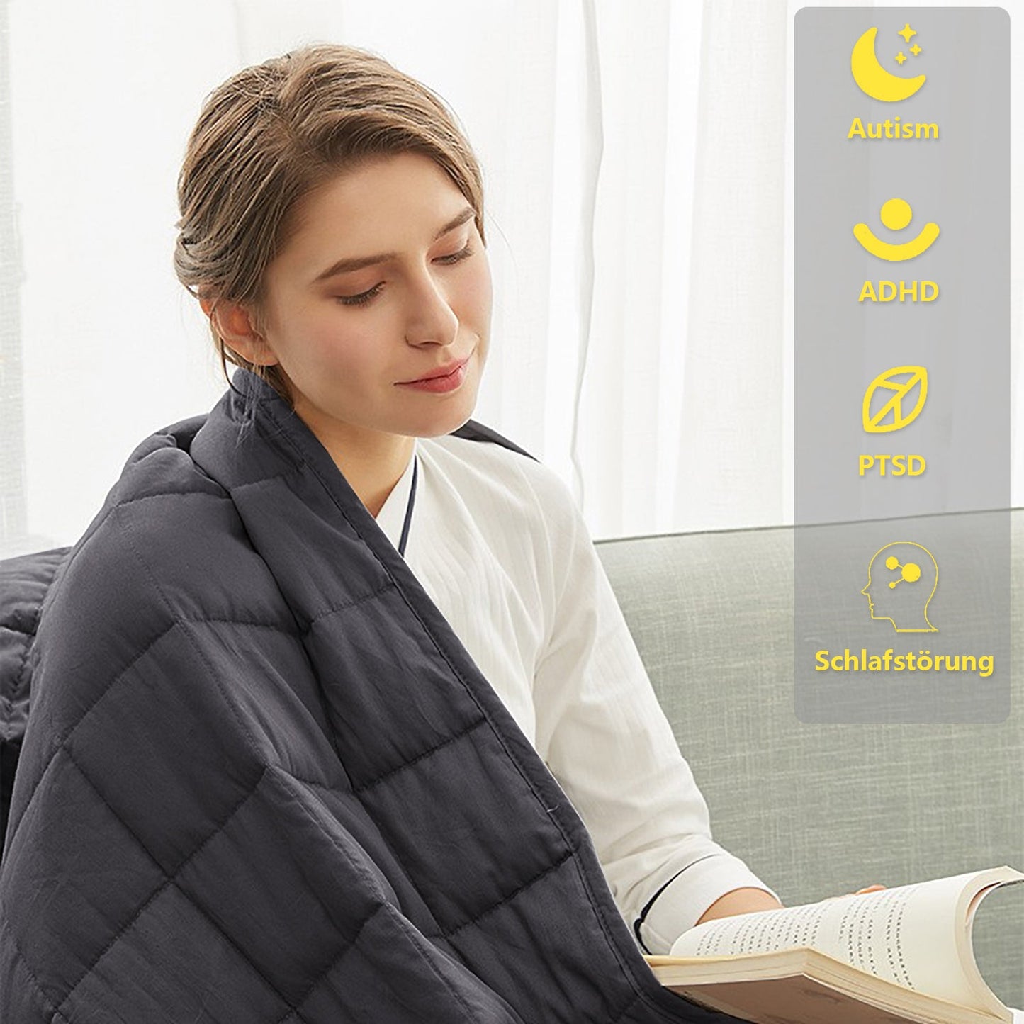 Hengda Gewichtsdecke Weighted Blanket 3-9kg Erwachsene Therapiedecke mit Deckenbezug