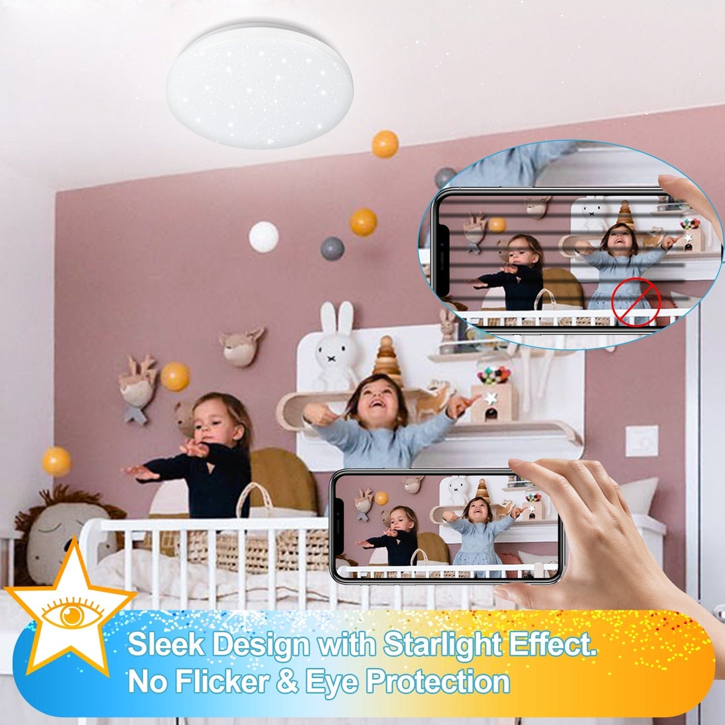 Hengda 24W Led Deckenleuchte Dimmbar, Sternenhimmel Deckenlampe, mit Fernbedienung, 2160LM, 2700-6500K, IP44