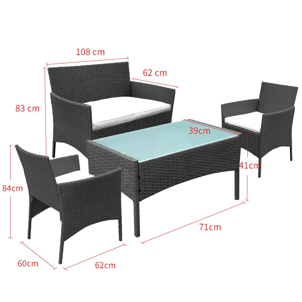 Hengda Schwarz Poly Rattan Gartenmöbel Sitzgruppe Essgruppe für 3-4 Personen