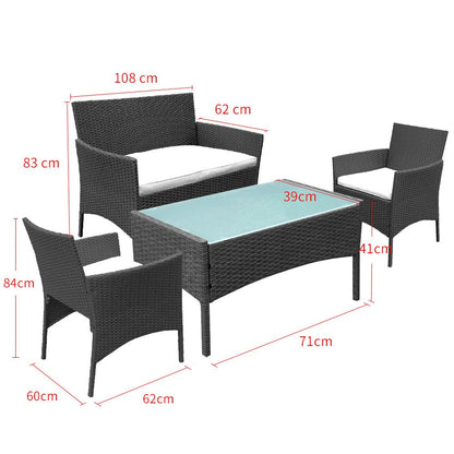 Hengda Schwarz Poly Rattan Gartenmöbel Sitzgruppe Essgruppe für 3-4 Personen