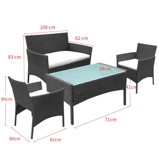 Hengda Schwarz Poly Rattan Gartenmöbel Sitzgruppe Essgruppe für 3-4 Personen
