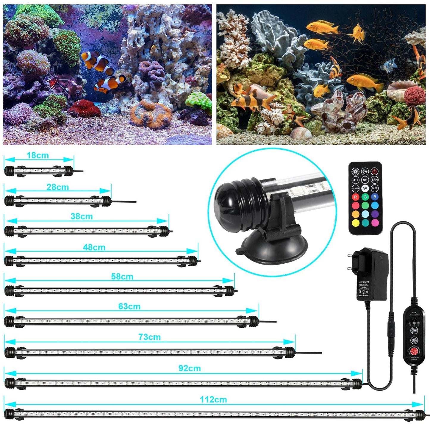Hengda LED Aquarium Beleuchtung18cm-112cm Aquarium Lampe RGB Aquariumleuchte