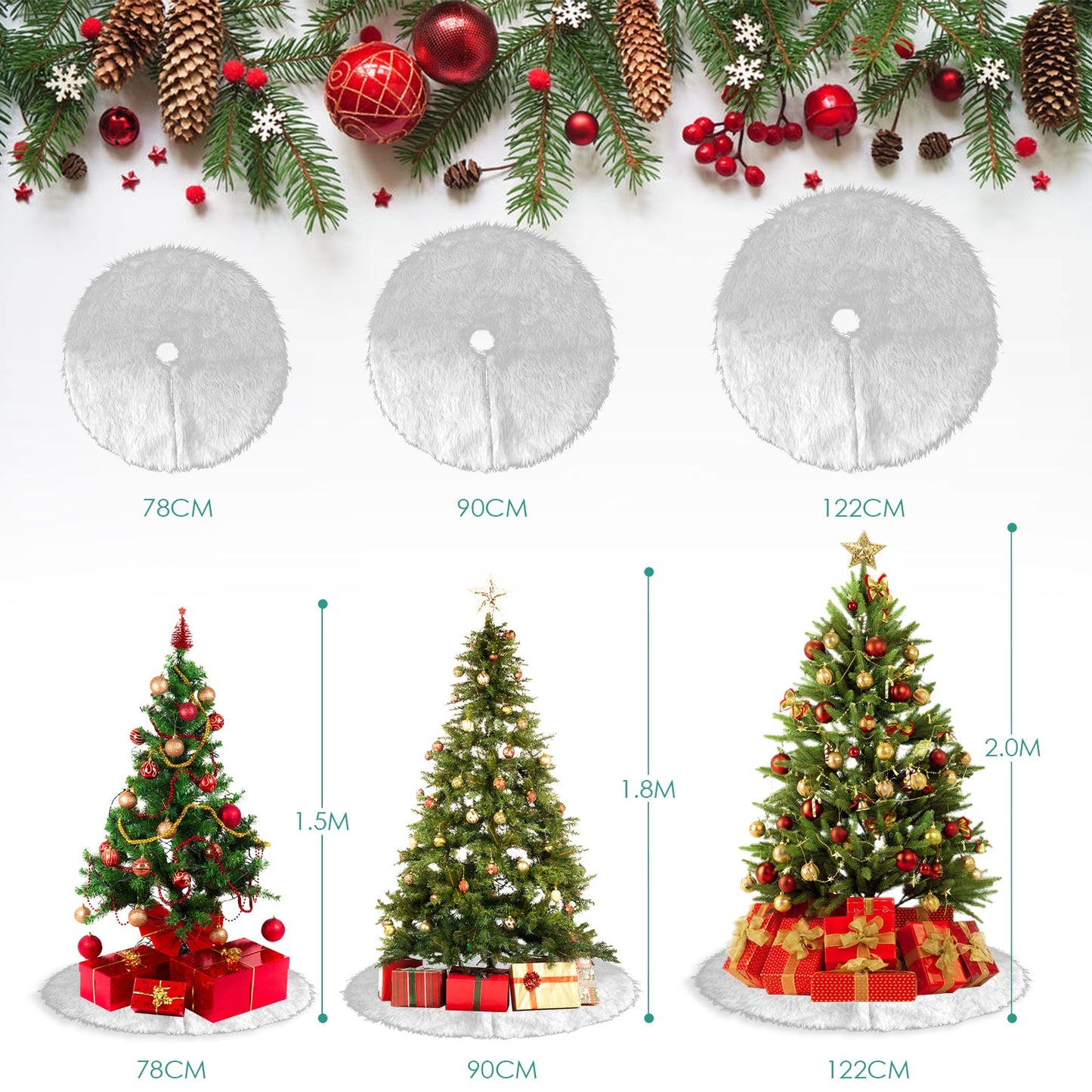 Hengda Weihnachtsbaumdecke Plüsch 78/90/122cm Weihnachtsbaumteppich Christbaumdecke