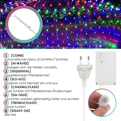 Hengda LED Lichternetz Lichtervorhang Lichterkette Außenlichterkette Strip 8 Modi