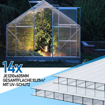 Hengda 14x Hohlkammerplatten 4 mm Transparent | Doppelstegplatten Gewächshaus | Polycarbonat Treibhausplatten 60.5 x 121cm | 10,25 m², für Frühbeet, Garten & Überdachung