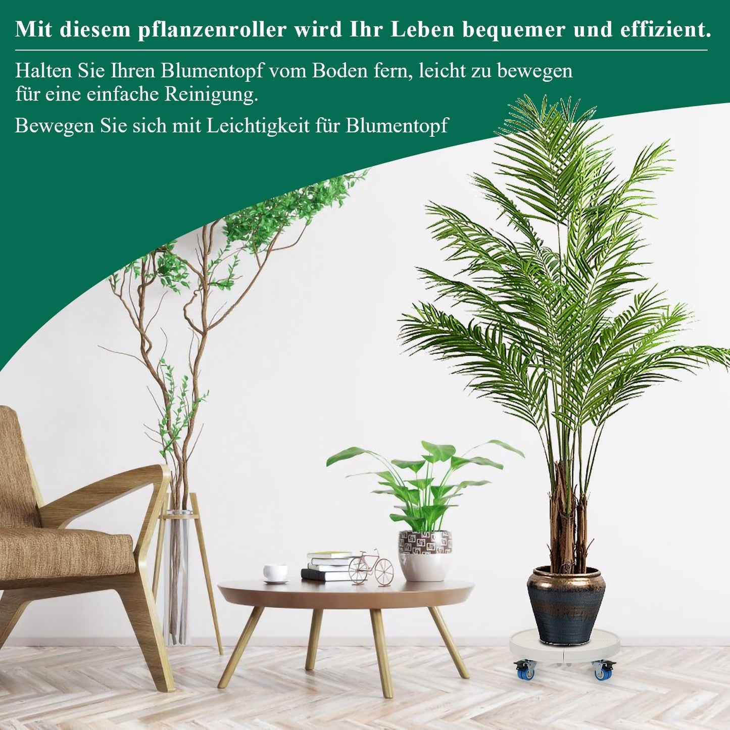 Hengda Pflanzenroller rund mit Handschuhen, Ø 38cm bis 52cm, Blumentopf Rolluntersetzer mit Rollen Blumenroller