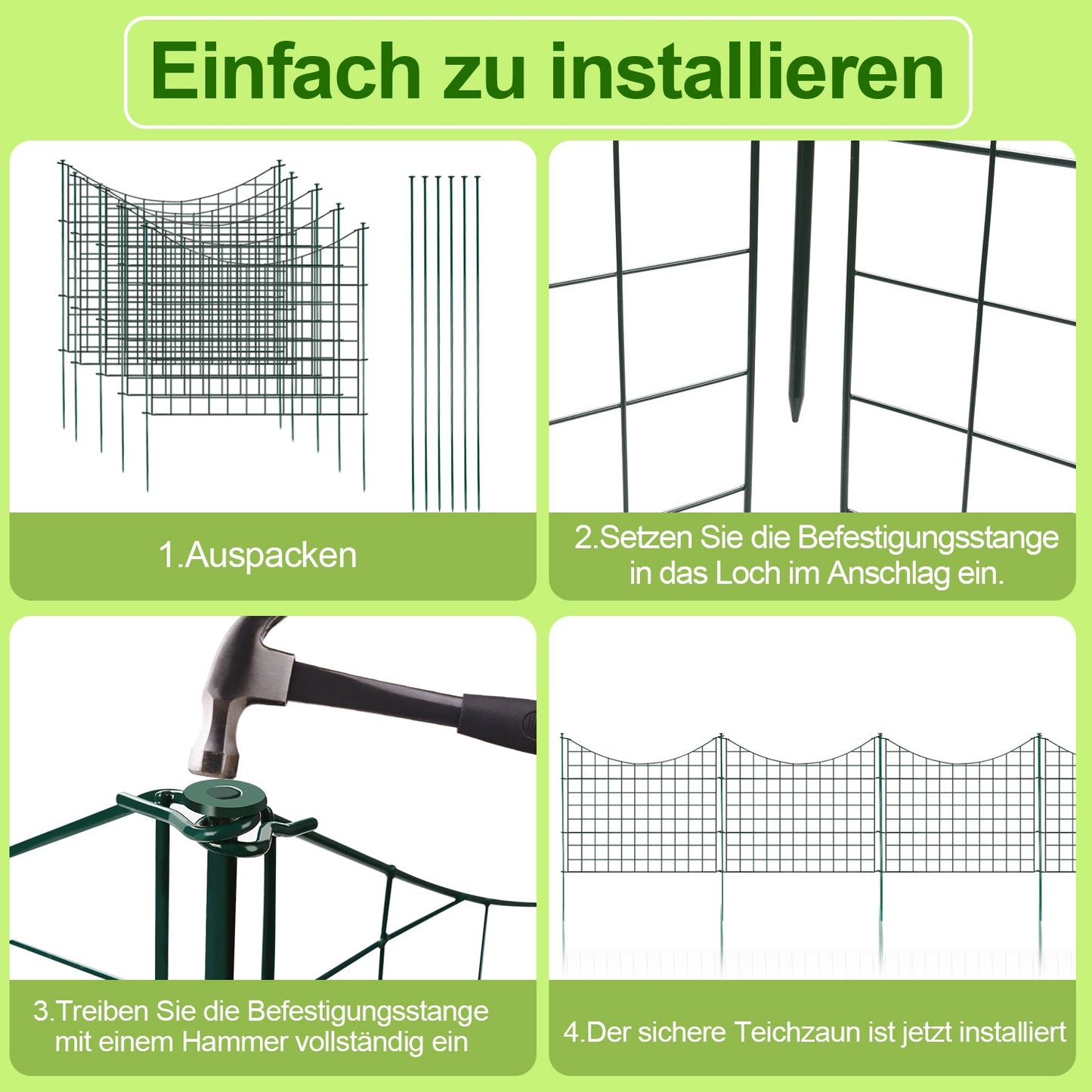 Teichzaun Gartenzaun Metall Steckzaun Set