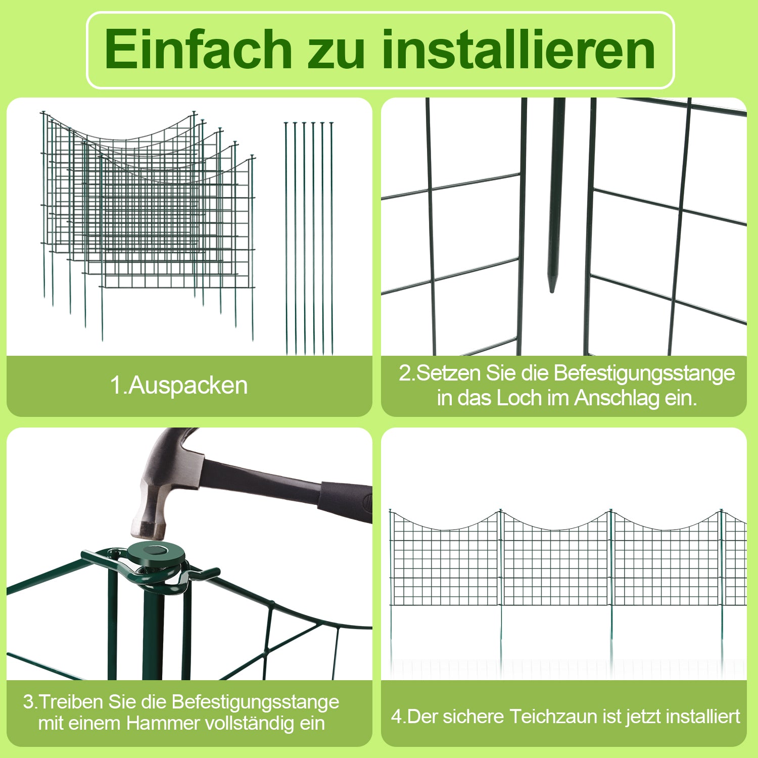 Teichzaun Gartenzaun Metall Steckzaun Set