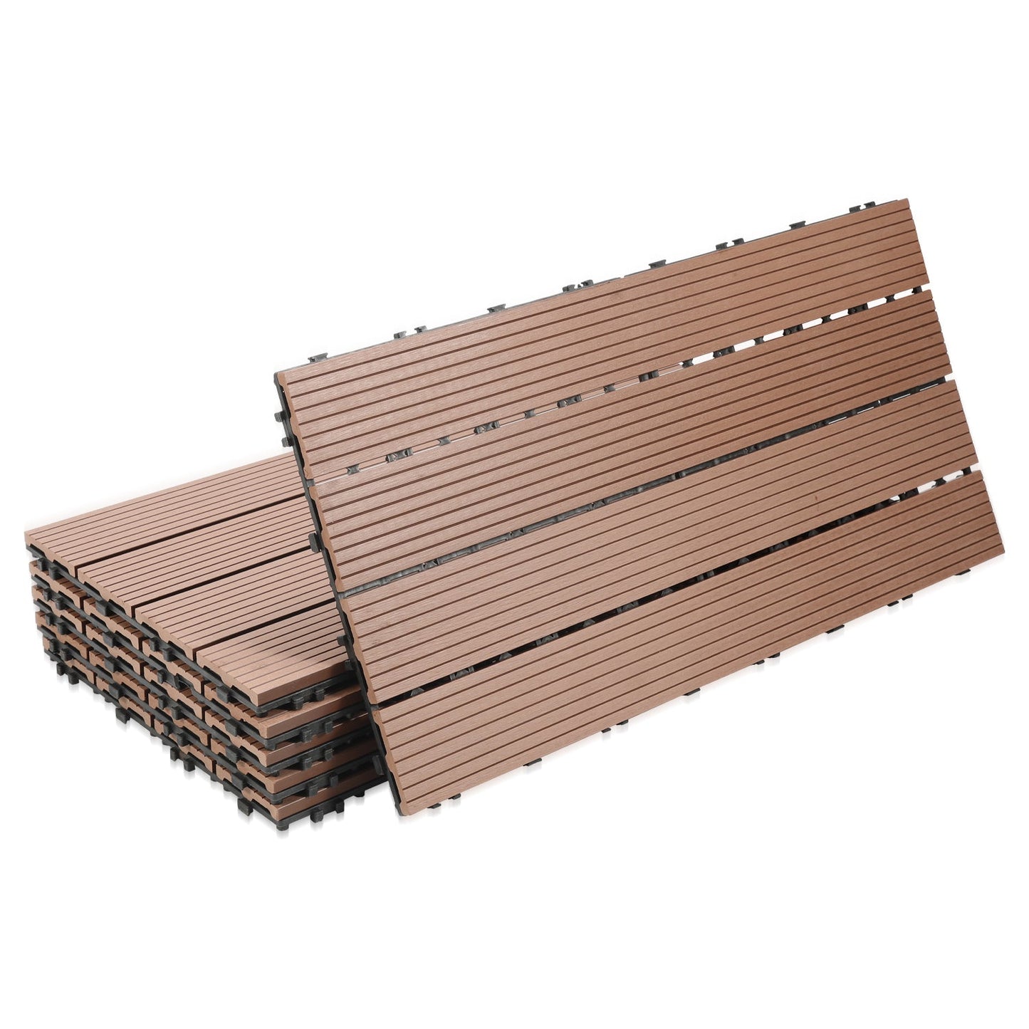 WPC Terrassenfliesen, 30x30 cm/30x60 cm Balkon Bodenfliese, Gartenfliesen mit Klick-System, Terrassendielen Balkonfliesen Klickfliesen, Anthrazit, Braun