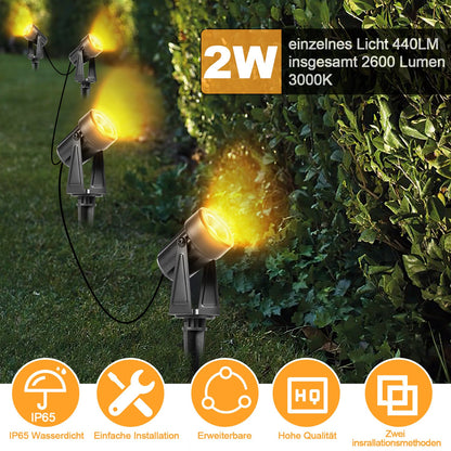 Hengda LED Gartenbeleuchtung 6er Set mit Erdspieß | Gartenstrahler Warmweiß IP65 Wasserdicht | Außen Wegbeleuchtung mit Stecker für Garten, Terrasse, Rasen & Hof