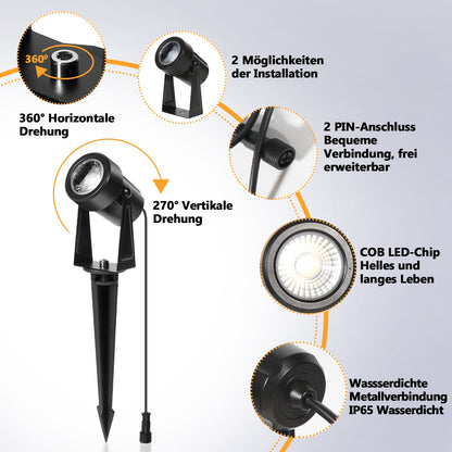 Hengda LED Gartenbeleuchtung 6er Set mit Erdspieß | Gartenstrahler Warmweiß IP65 Wasserdicht | Außen Wegbeleuchtung mit Stecker für Garten, Terrasse, Rasen & Hof