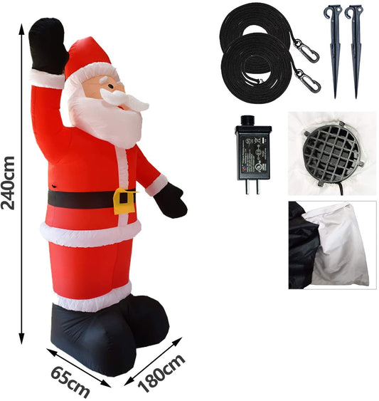 Hengda Weihnachtsmann Aufblasbarer Dauergebläse Santa Claus Weihnachten 240cm LED Deko