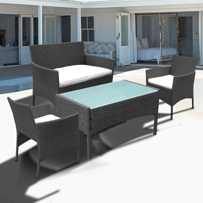 Hengda Schwarz Poly Rattan Gartenmöbel Sitzgruppe Essgruppe für 3-4 Personen