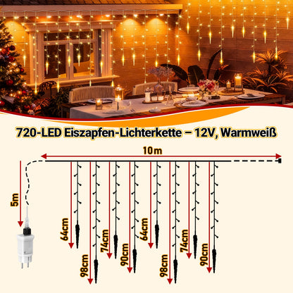 Hengda LED Eiszapfen Lichterkette Außen mit Fernbedienung | 8 Modi & Timer Weihnachtslichterkette IP44 | LED Lichterkette für Garten, Balkon & Hausfassade