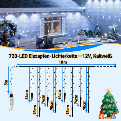 Hengda LED Eiszapfen Lichterkette Außen mit Fernbedienung | 8 Modi & Timer Weihnachtslichterkette IP44 | LED Lichterkette für Garten, Balkon & Hausfassade