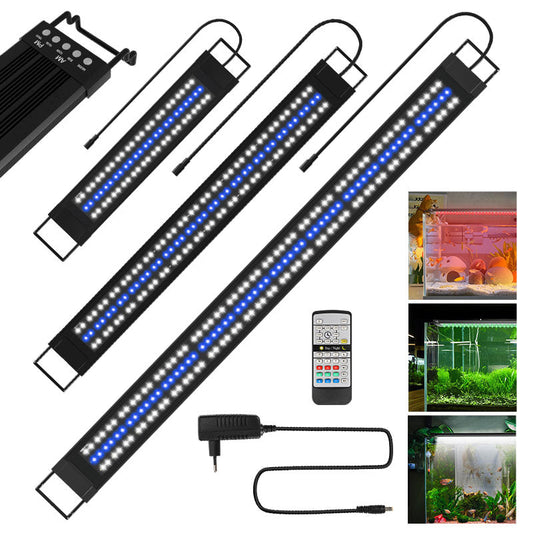 Hengda Aquarium LED Beleuchtung 24/7 Modus | Vollspektrum Aufsetzleuchte 55–150 cm | Dimmbare Aquariumlampe mit Timer & Fernbedienung für Süß- & Meerwasser