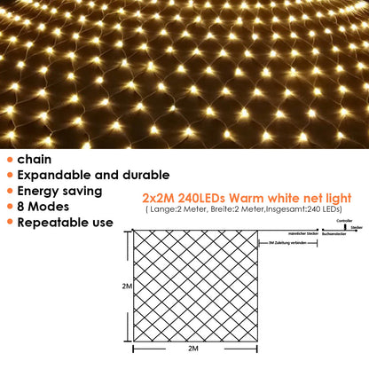 Hengda LED Lichternetz Lichtervorhang Lichterkette Außenlichterkette Strip 8 Modi