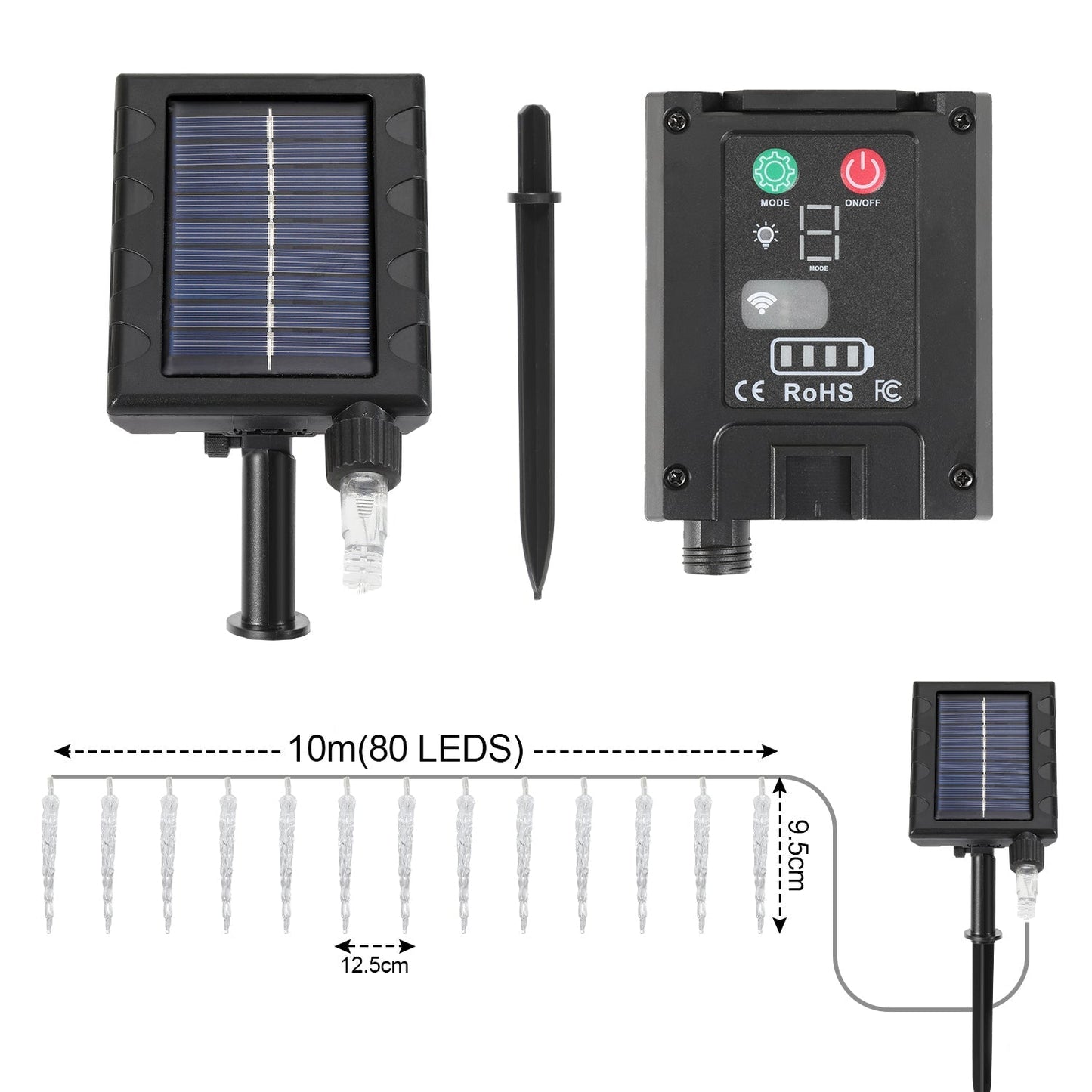 Hengda Solar Eiszapfen Lichterkette mit Fernbedienung 10m
