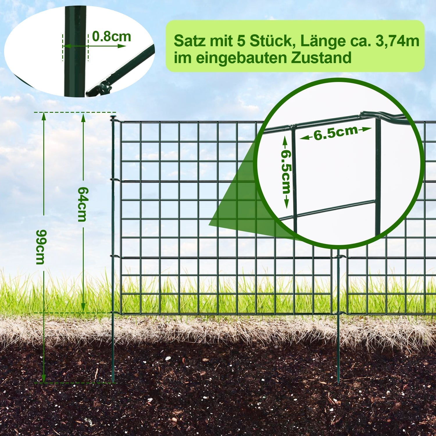 Teichzaun Gartenzaun Metall Steckzaun Set
