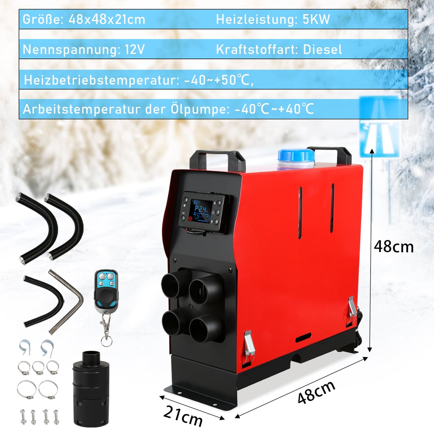 Hengda 5KW 12V Diesel Standheizung Luftheizung Heizung Auto Air Heater PKW LKW LCD
