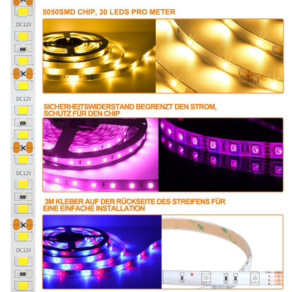 Hengda LED Strip RGB LED Streifen LED Streifenlichter 30 LED 12V Selbstklebend mit 44 Tasten Fernbedienung IP20 LED Band Flexibel für Haus Party Küche [Energieklasse F]