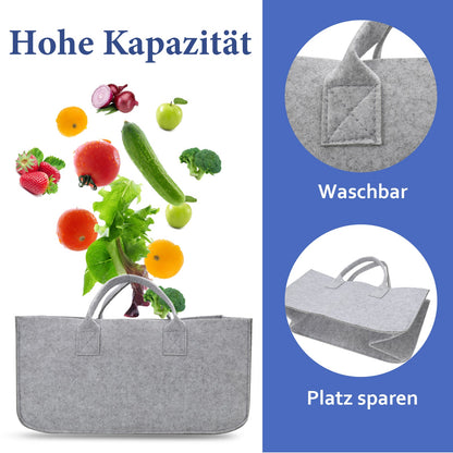 Hengda 2x Filztasche Aufbewahrungskorb Holz Korb Filz Socken Holzkorb Faltbar Kaminholz