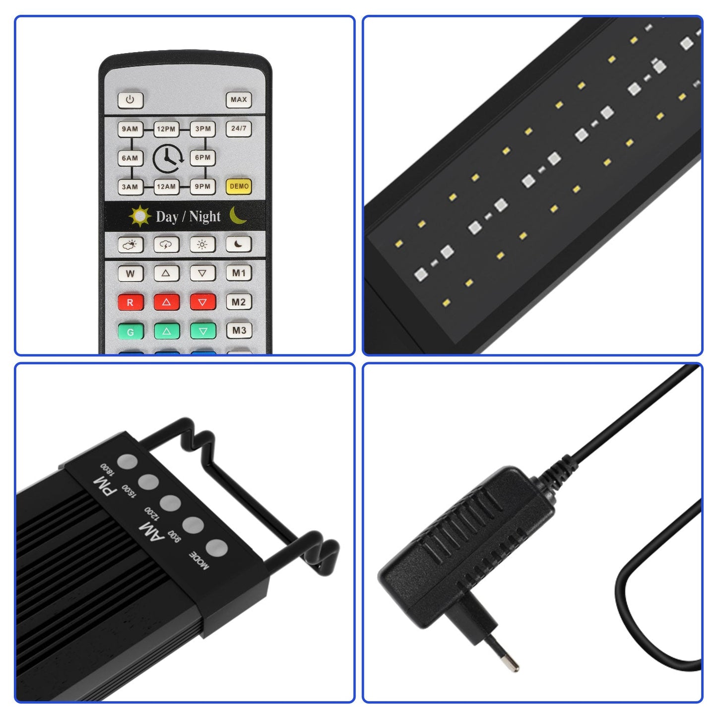 Hengda Aquarium LED Beleuchtung 24/7 Modus | Vollspektrum Aufsetzleuchte 55–150 cm | Dimmbare Aquariumlampe mit Timer & Fernbedienung für Süß- & Meerwasser