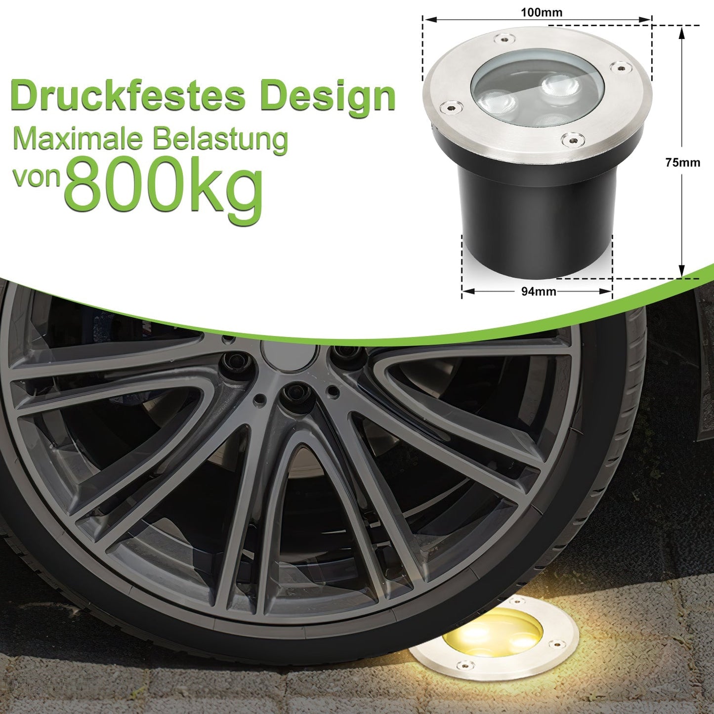 Hengda Bodeneinbaustrahler Aussen  Warmweiß Runde Bodenstrahler, 3W IP67 WasserdichtBodenleuchte aus Edelstahl für [Energieklasse G]
