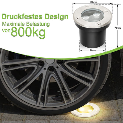 Hengda Bodeneinbaustrahler Aussen  Warmweiß Runde Bodenstrahler, 3W IP67 WasserdichtBodenleuchte aus Edelstahl für [Energieklasse G]