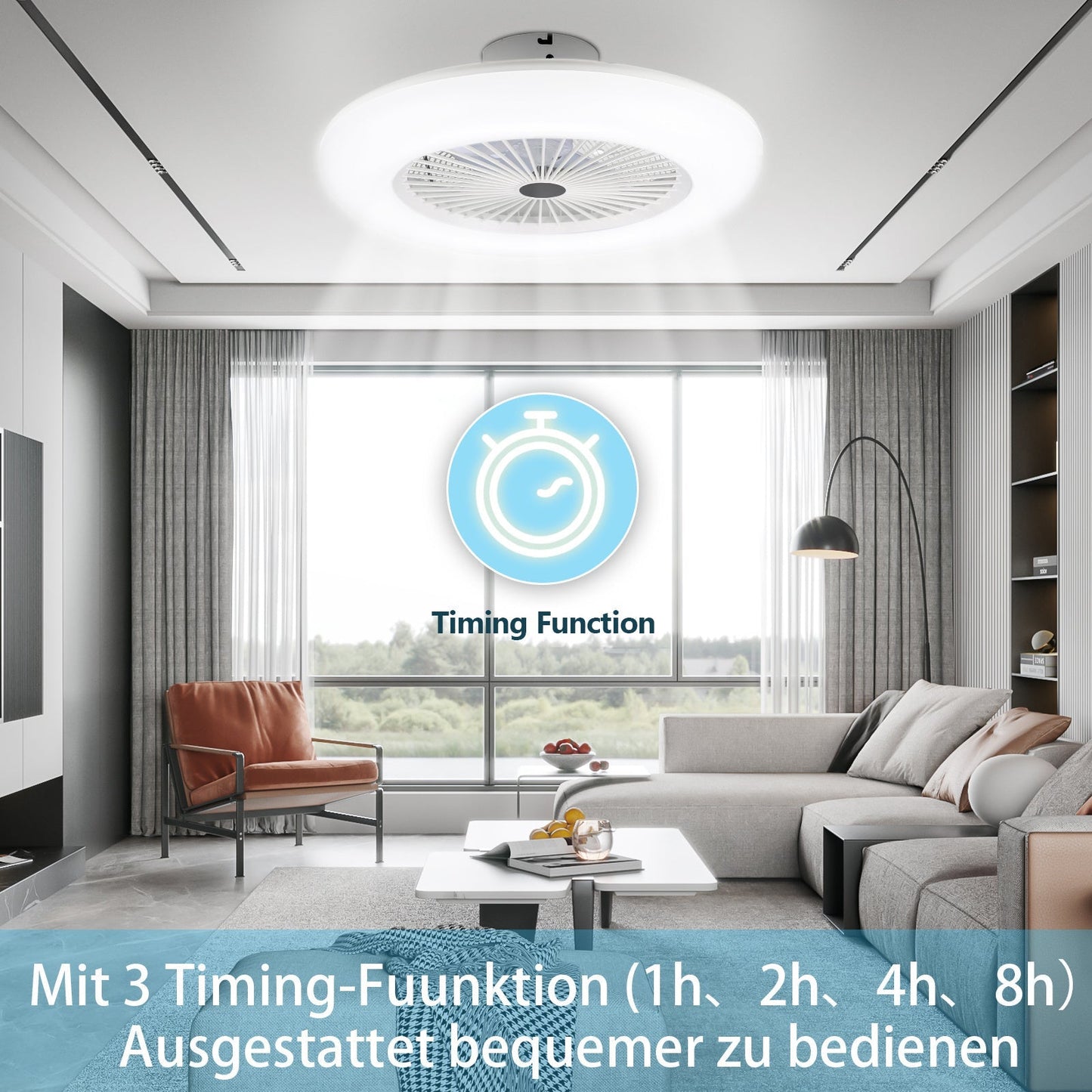 Hengda LED Deckenventilator mit Beleuchtung Ø55 cm | 80 W Deckenleuchte mit Ventilator & Fernbedienung | 3 Windgeschwindigkeiten, 3 Lichtfarben | Leiser Deckenventilator für Wohnzimmer & Schlafzimmer