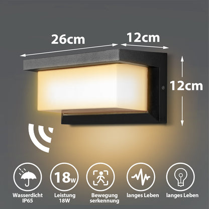 Hengda LED Wandleuchte 18W LED Wandlampe Sensor Wandleuchte IP65 Außenleuchte mit Bewegungsmelder