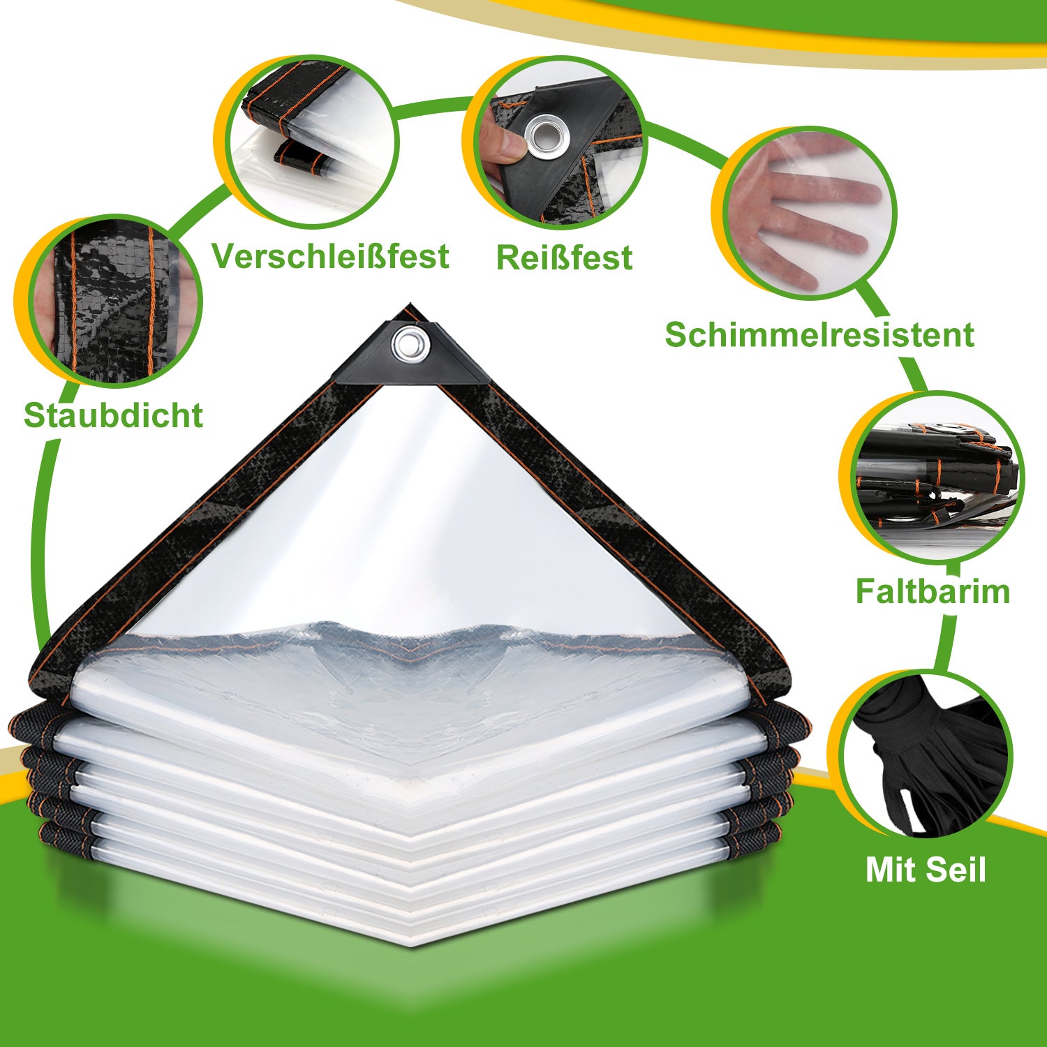 Hengda Abdeckplane Wasserdicht, Transparente Plane mit ösen und Seil, Gartenplane,  für Terrasse Gewächshaus