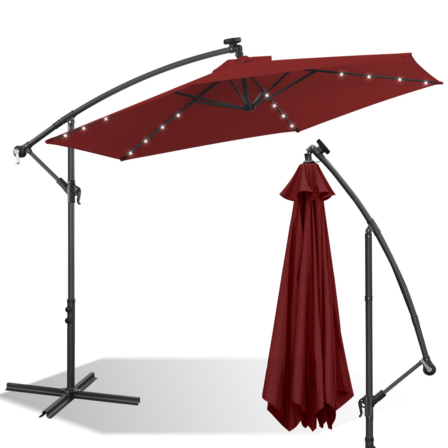 Hengda Sonnenschirm 300/350 cm mit LED Solar, Kurbelschirm  mit Kurbel und Ständer