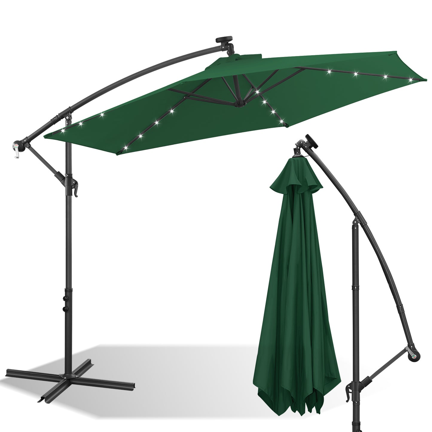Hengda Sonnenschirm 300/350 cm mit LED Solar, Kurbelschirm  mit Kurbel und Ständer