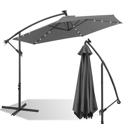 Hengda Sonnenschirm 300/350 cm mit LED Solar, Kurbelschirm  mit Kurbel und Ständer