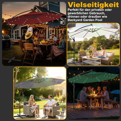 Hengda Sonnenschirm 300/350 cm mit LED Solar, Kurbelschirm  mit Kurbel und Ständer