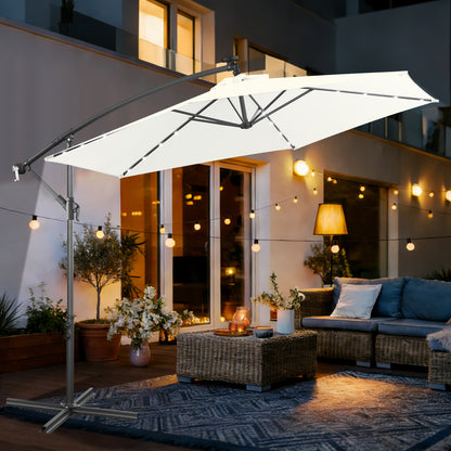Hengda Sonnenschirm 300/350 cm mit LED Solar, Kurbelschirm  mit Kurbel und Ständer