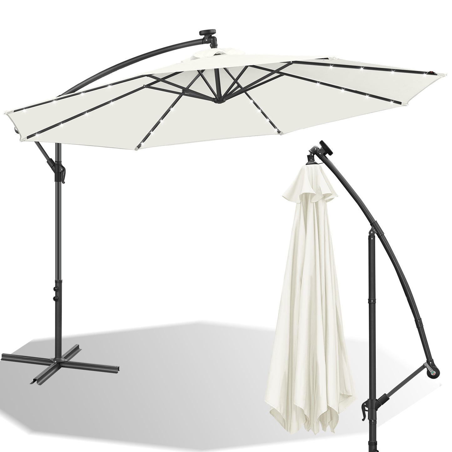 Hengda Sonnenschirm 300/350 cm mit LED Solar, Kurbelschirm  mit Kurbel und Ständer
