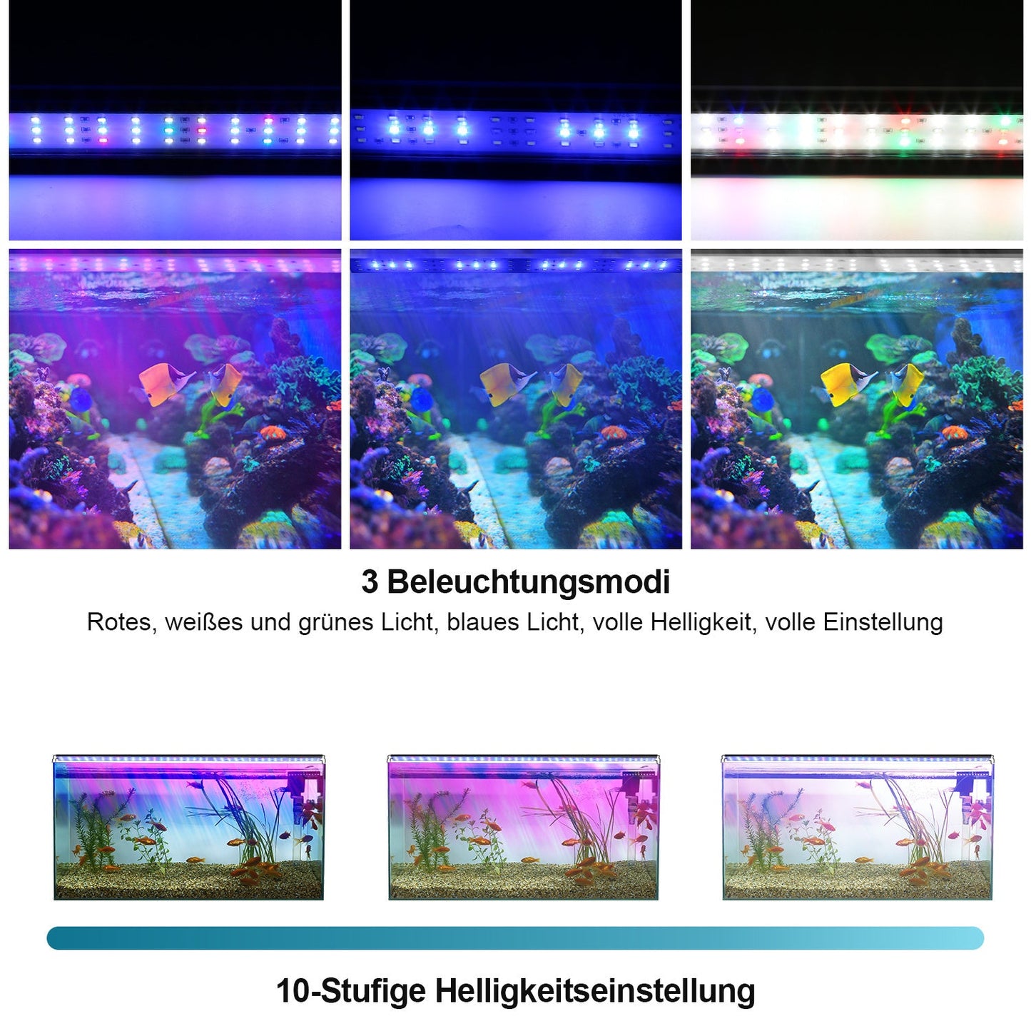 Hengda Aquarium LED Beleuchtung RGB Vollspektrum | Dimmbare Aquarium Lampe mit Ausziehbarer Halterung | LED Aquariumleuchte für Süßwasser- & Meerwasser-Aquarien