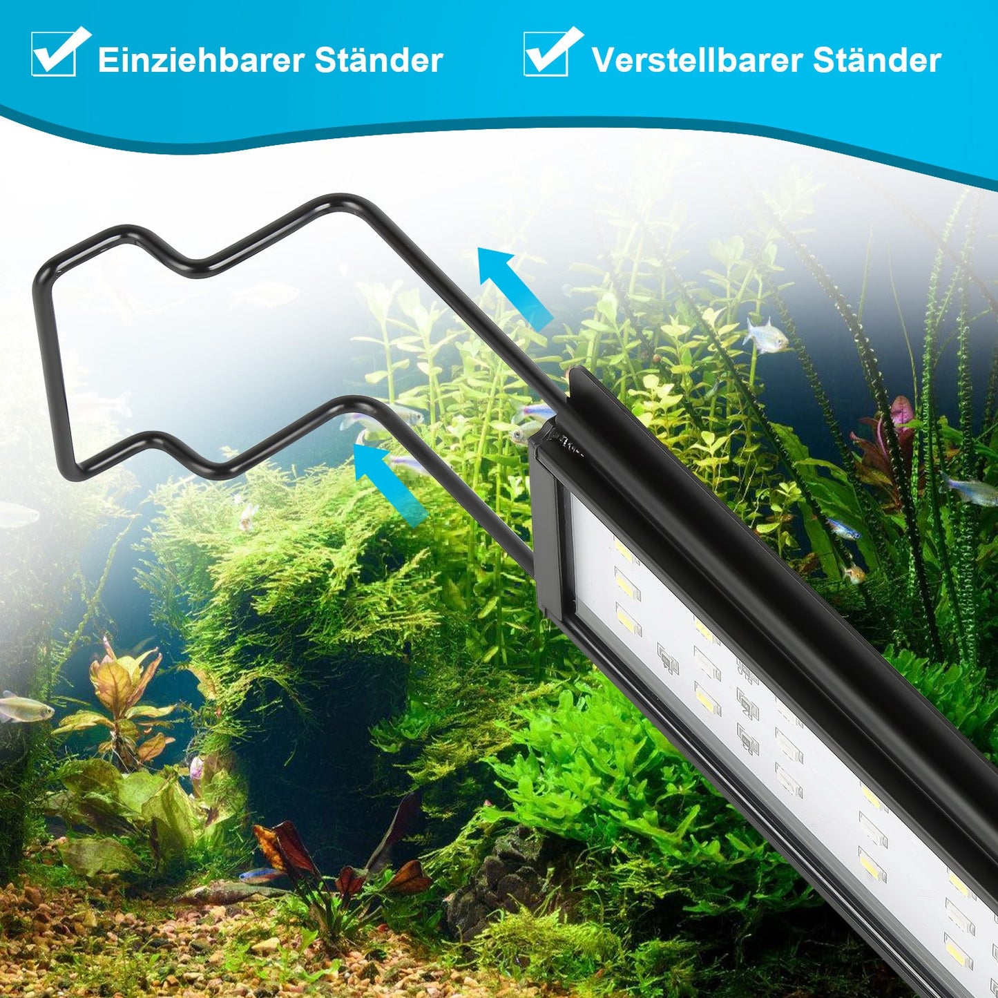 Hengda Aquarium LED Beleuchtung RGB Vollspektrum | Dimmbare Aquarium Lampe mit Ausziehbarer Halterung | LED Aquariumleuchte für Süßwasser- & Meerwasser-Aquarien