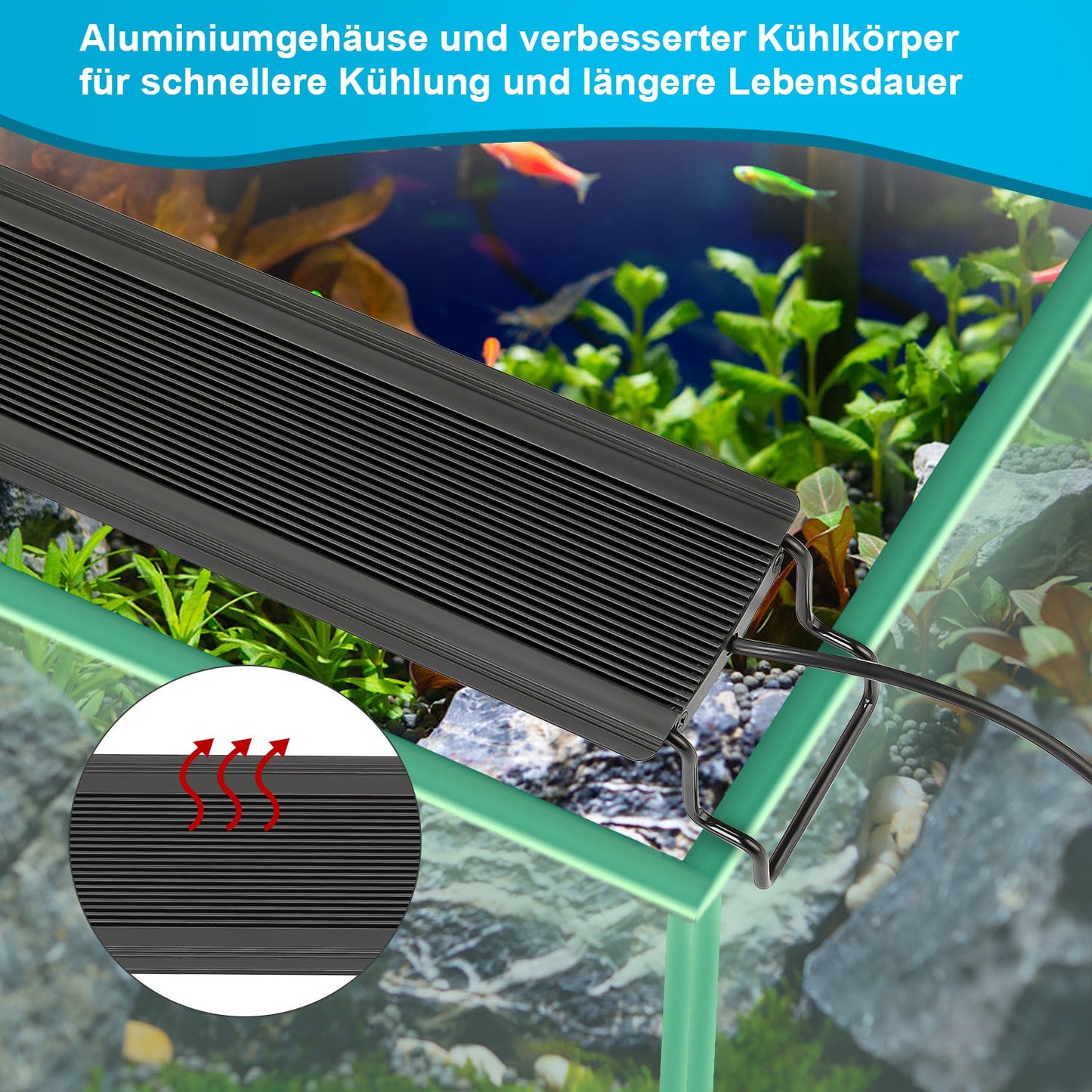 Hengda Aquarium LED Beleuchtung RGB Vollspektrum | Dimmbare Aquarium Lampe mit Ausziehbarer Halterung | LED Aquariumleuchte für Süßwasser- & Meerwasser-Aquarien