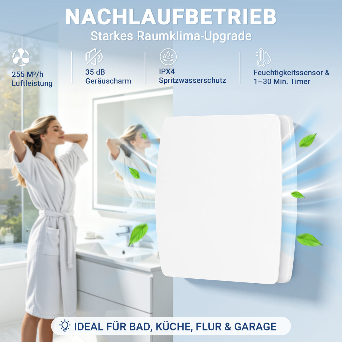 Hengda Badlüfter 150 mm mit Feuchtigkeitssensor & Timer
