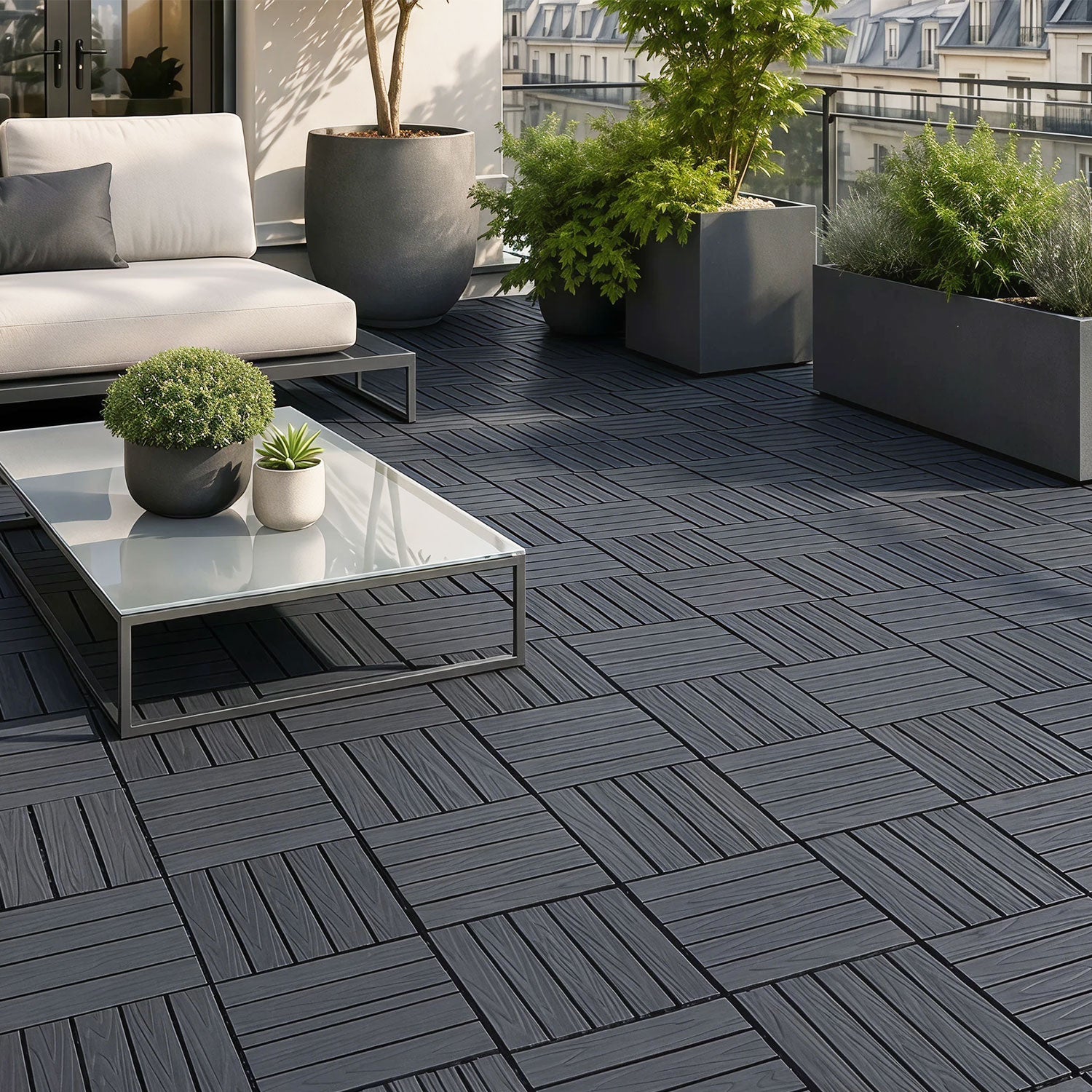 Hengda PP Holzfliesen Balkon, 30x30cm Terrassenfliesen, mit Drainage-Klicksystem