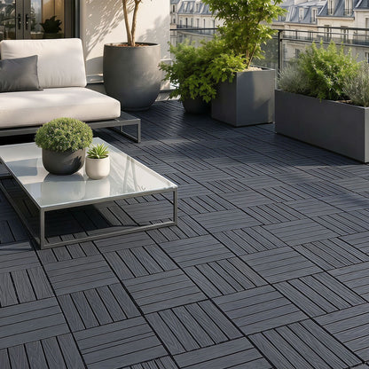Hengda PP Holzfliesen Balkon, 30x30cm Terrassenfliesen, mit Drainage-Klicksystem