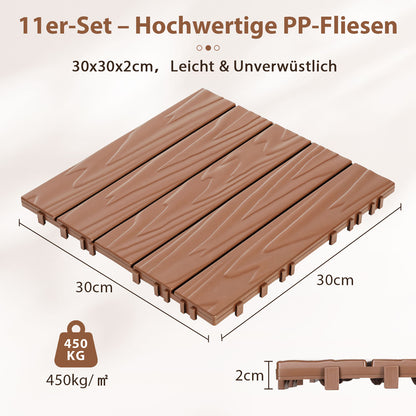 Hengda PP Holzfliesen Balkon, 30x30cm Terrassenfliesen, mit Drainage-Klicksystem